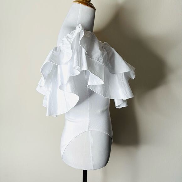 Zara White Ruffled Ribbed Bodysuit - Picture 7 of 8